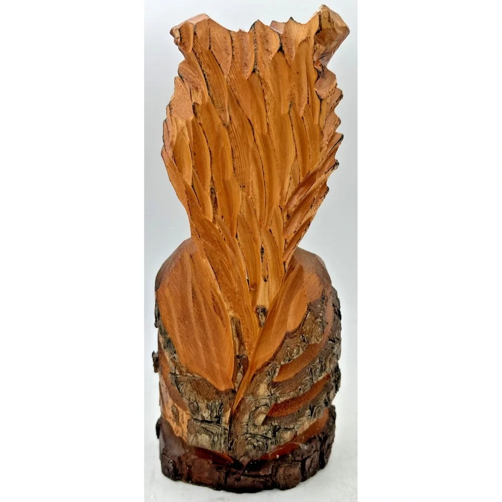 Vintage Handcarved Long Eared Owl On Tree Stump Figure 9 3/8